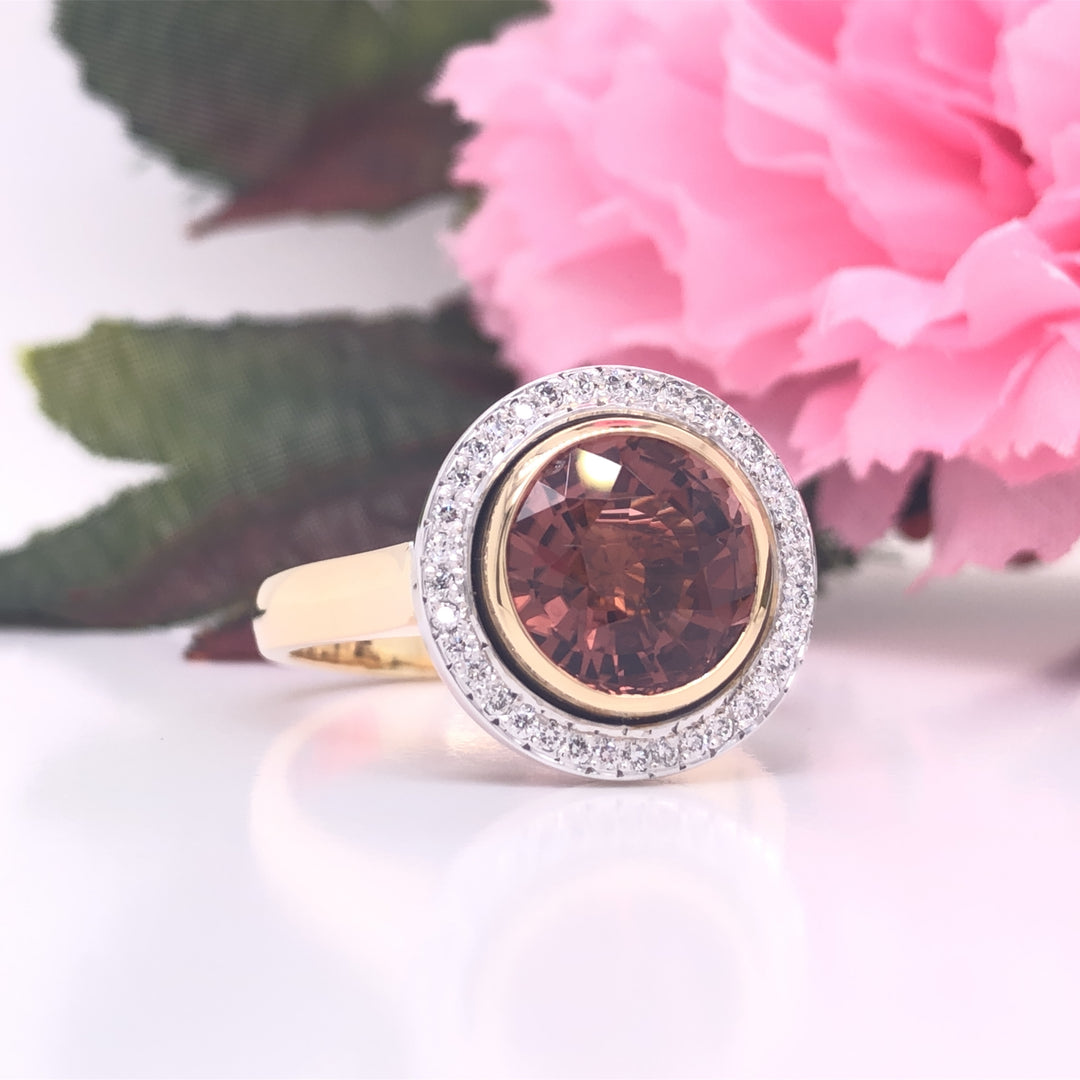 Custom Made 18ct Yellow & White Gold Pink Tourmaline & Diamond Ring