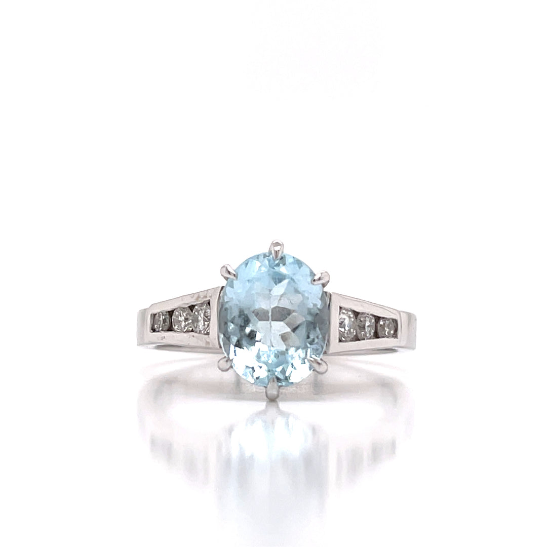 Restored 9ct White Gold Blue Topaz & Diamond Ring
