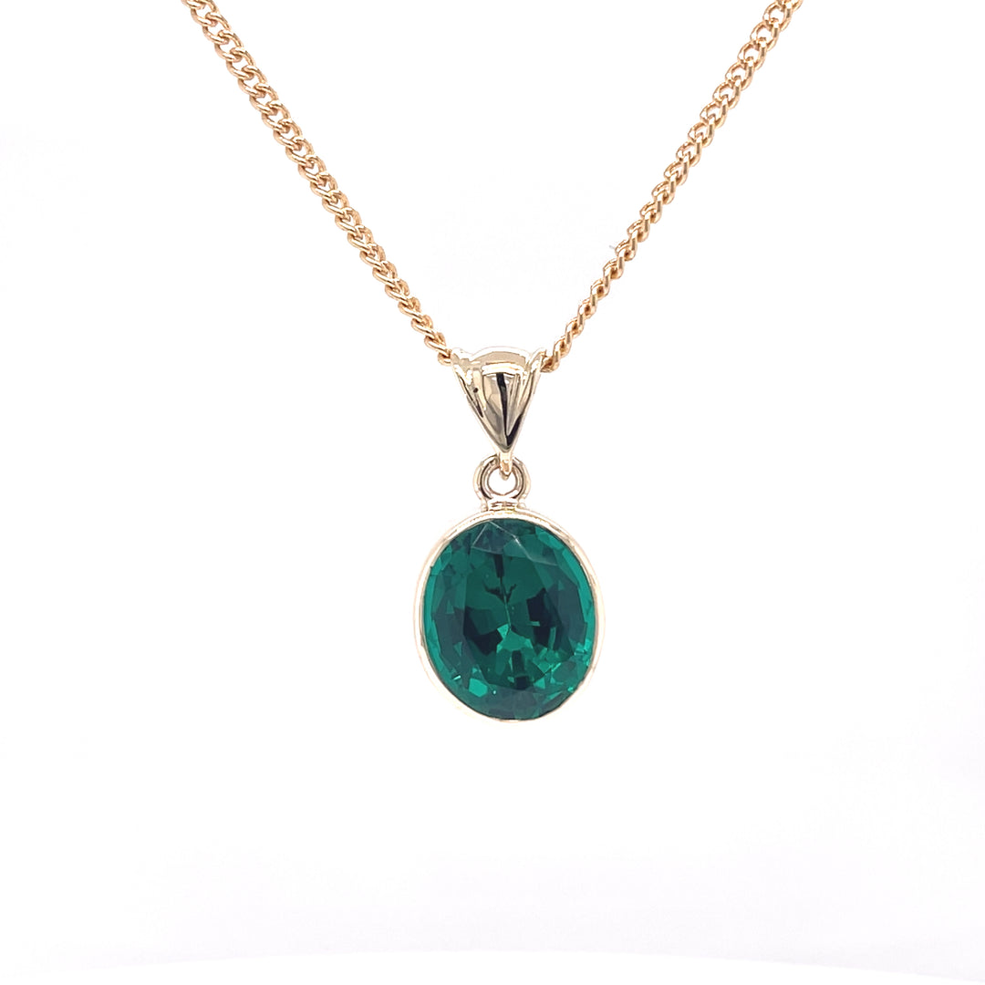 Custom Made 9ct Yellow Gold Syn Emerald Pendant