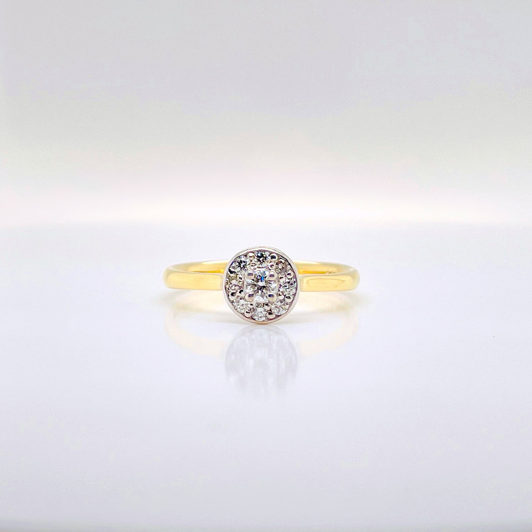 Custom Made 9ct White & Yellow Gold Diamond Halo Engagement Ring