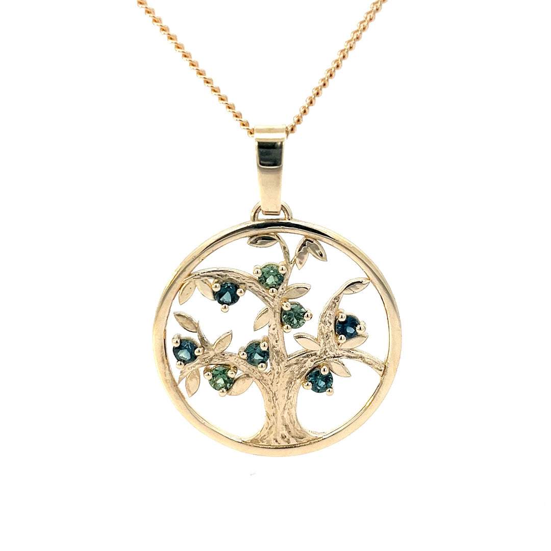 Custom Made 9ct Yellow Gold & Australian Sapphire Tree Of Life Pendant