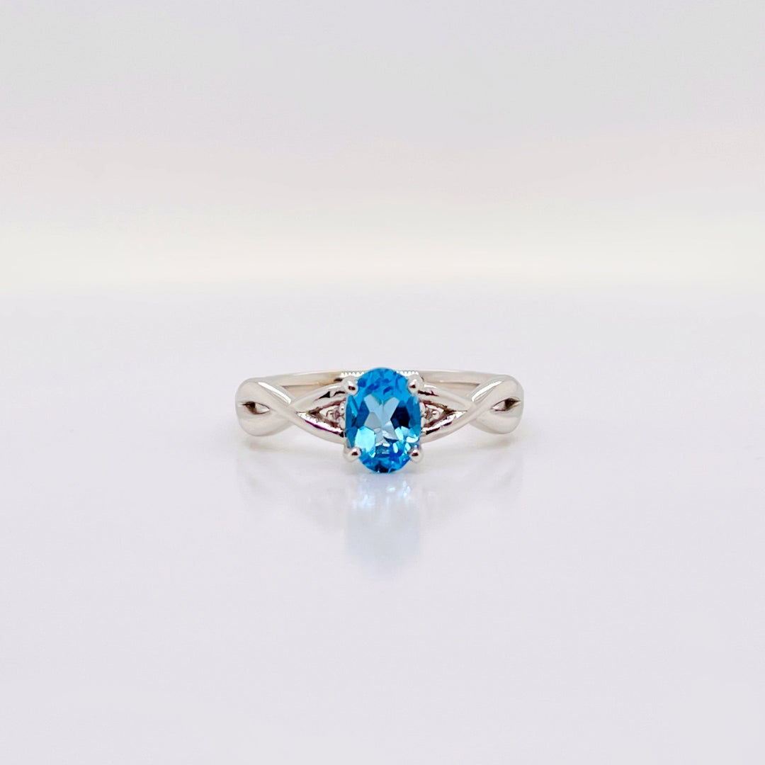 Custom Made 9ct White Gold Blue Topaz & Diamond Ring