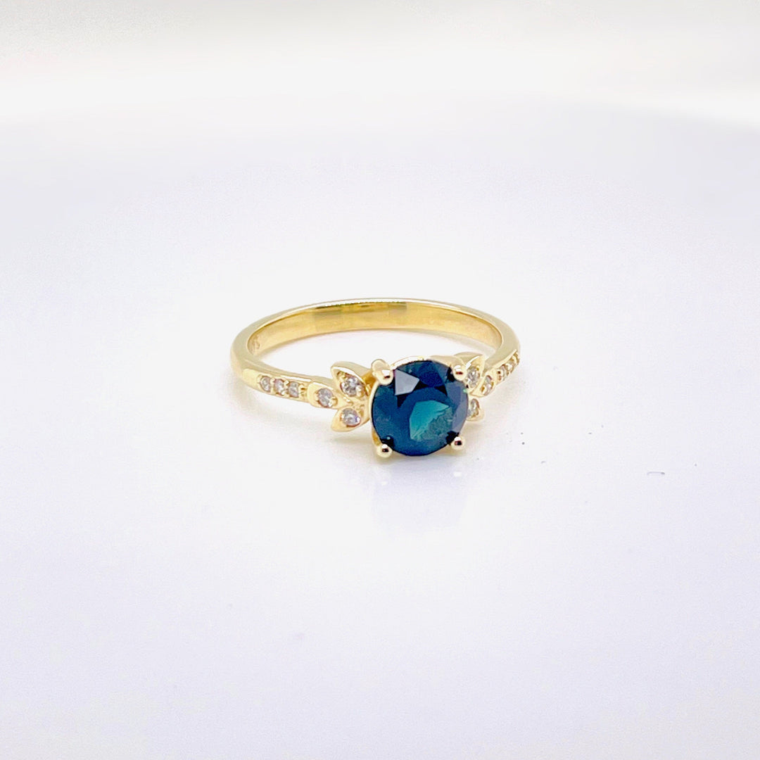 Custom Made 9ct Yellow Gold London Blue Topaz & Diamond Ring