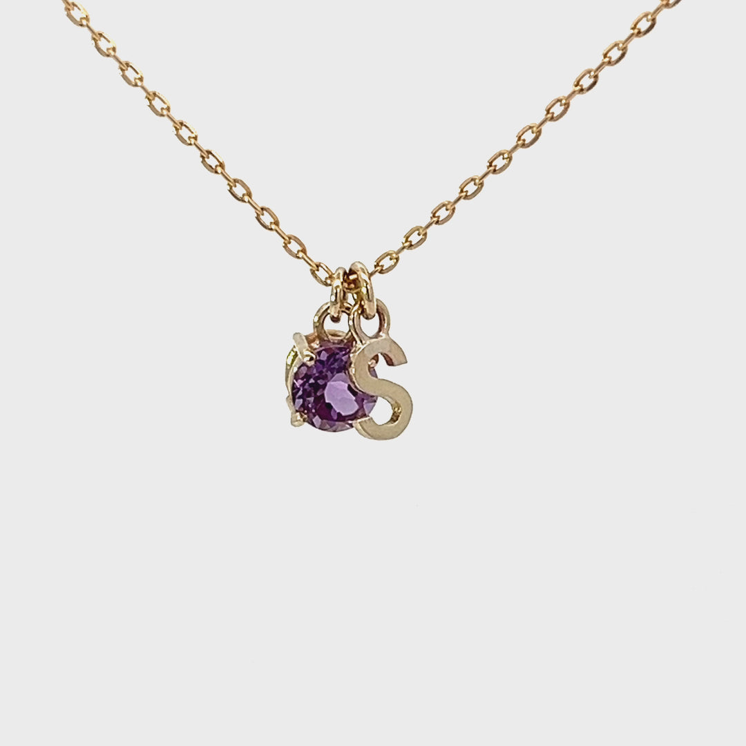 Custom Made 9ct Yellow Gold Amethyst & "S" Pendant
