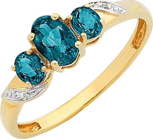 9ct Yellow Gold London Blue Topaz & Diamond Ring