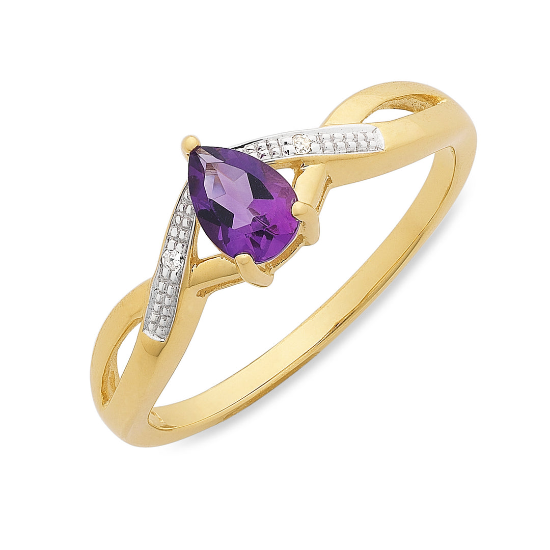 9ct Yellow Gold Ameythst & Diamond Ring