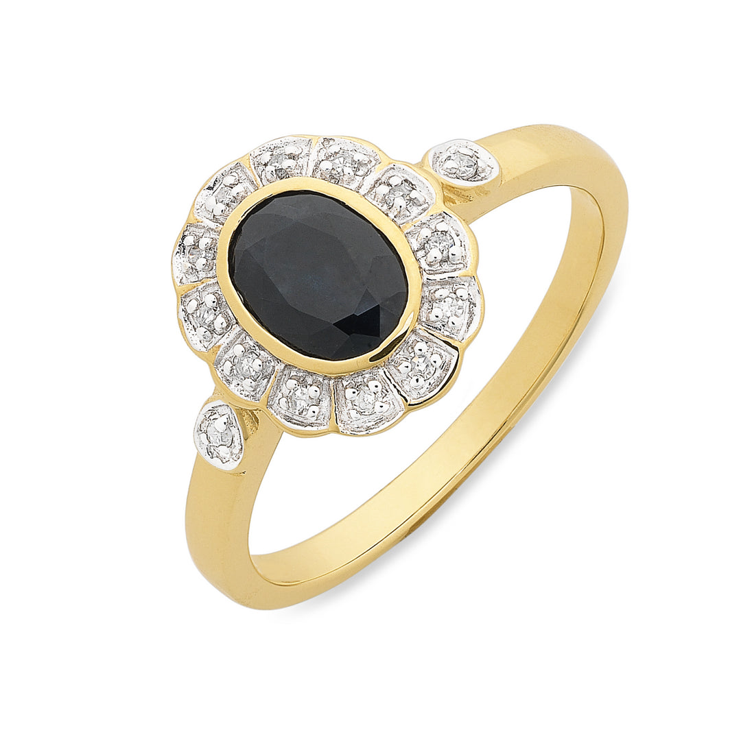9ct Yellow Gold Sapphire & Diamond Ring