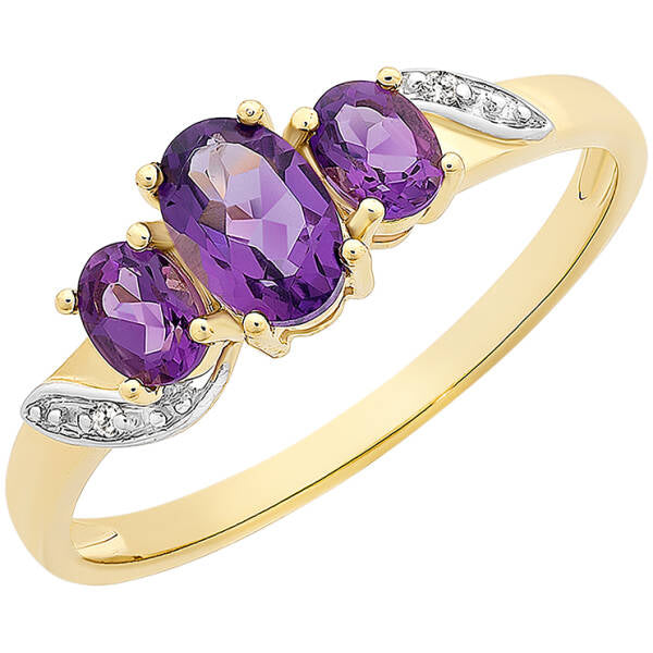 9ct Yellow Gold Ameythst & Diamond Ring