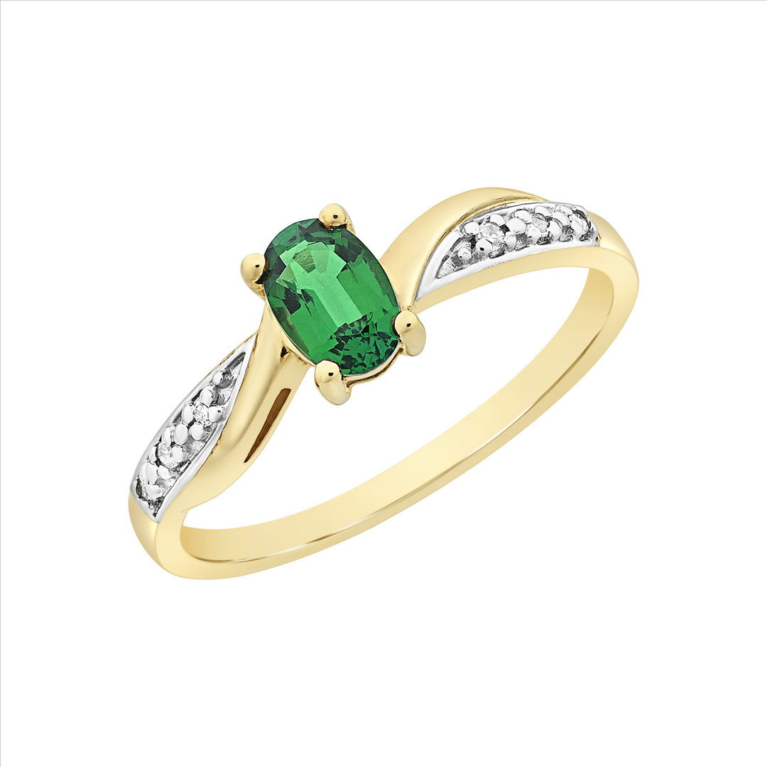 9ct Yellow Gold Created Emerald & Diamond Ring