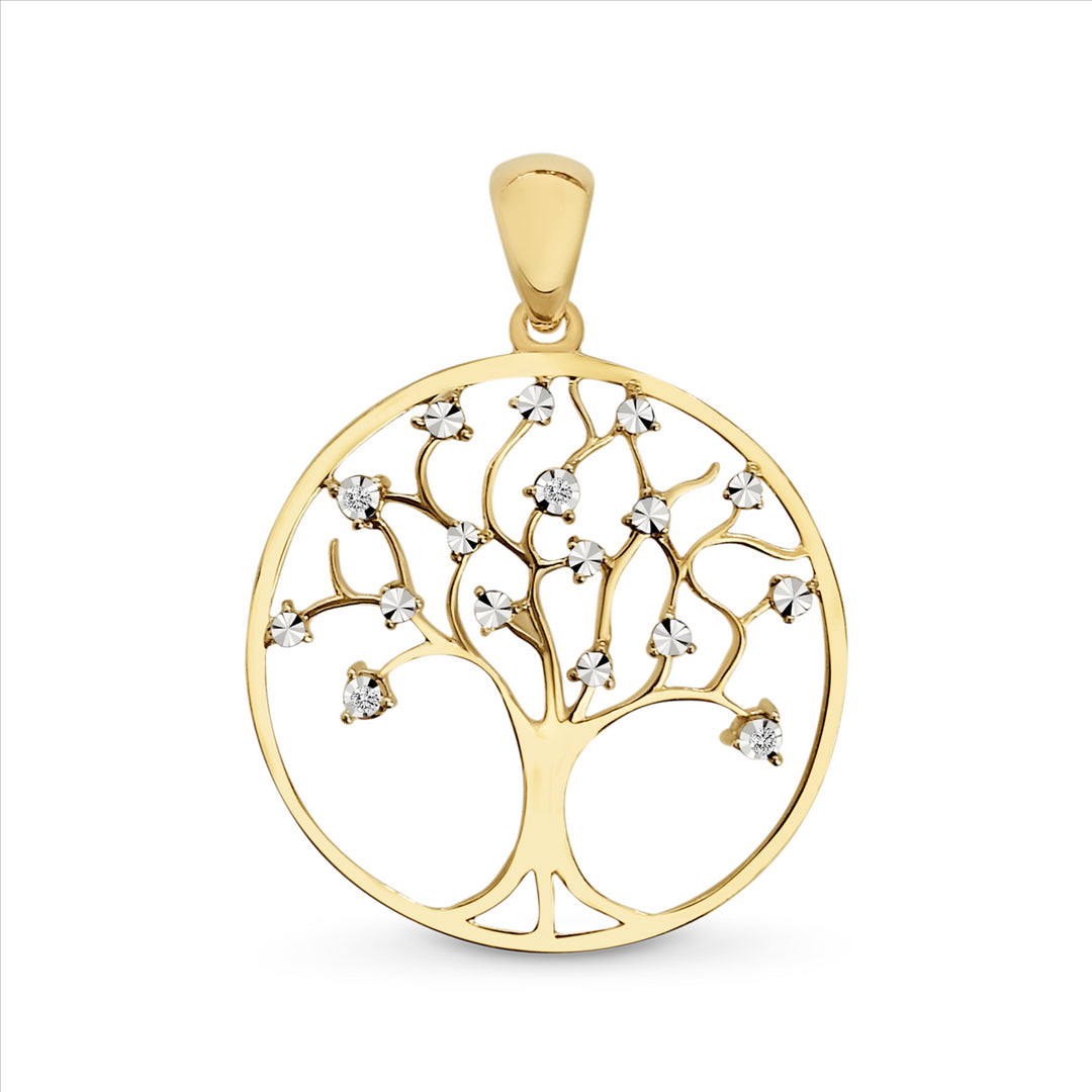 9ct Yellow Gold Diamond Tree Of Life Pendant