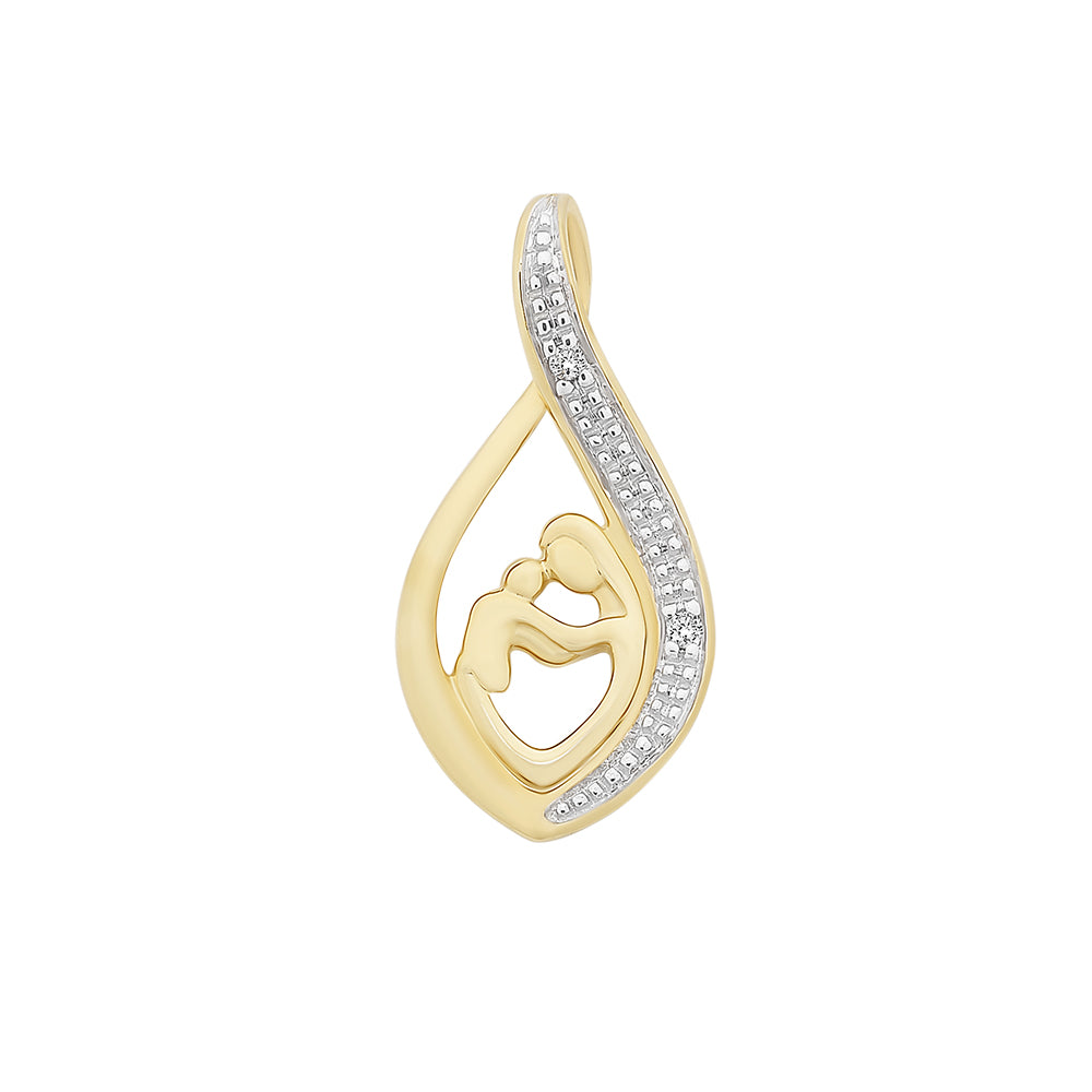 9ct Yellow Gold Diamond Mother & Baby Heart Pendant