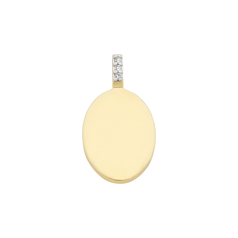 9ct Yellow Gold Diamond Oval Disc Pendant