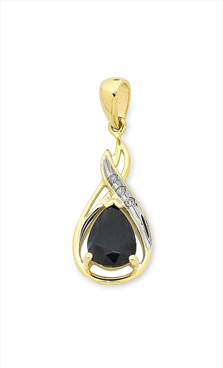 9ct Yellow Gold Sapphire & Diamond Twist Pendant