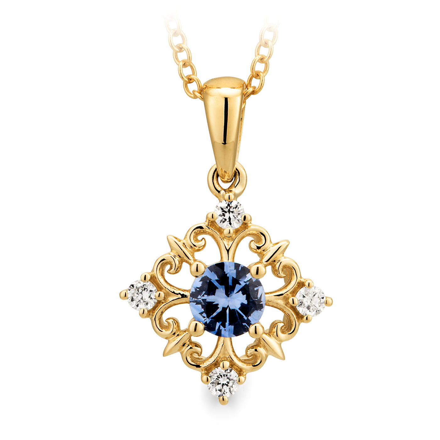 9ct Yellow Gold Ceylon Sapphire & Diamond Pendant