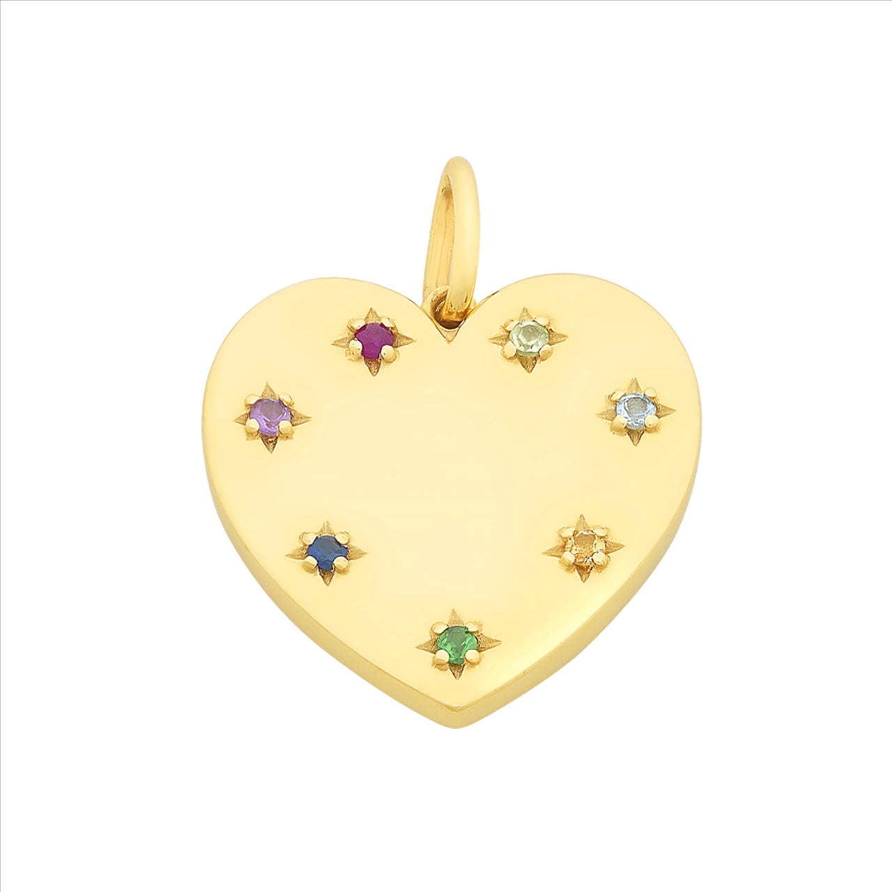 9ct Yellow Gold Multi-Coloured Nautral & Semi-Precious Heart Pendant