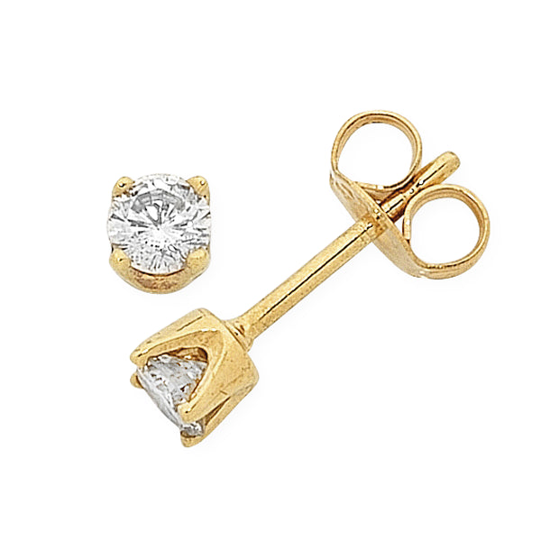 9ct Yellow Gold Diamond Stud Earrings