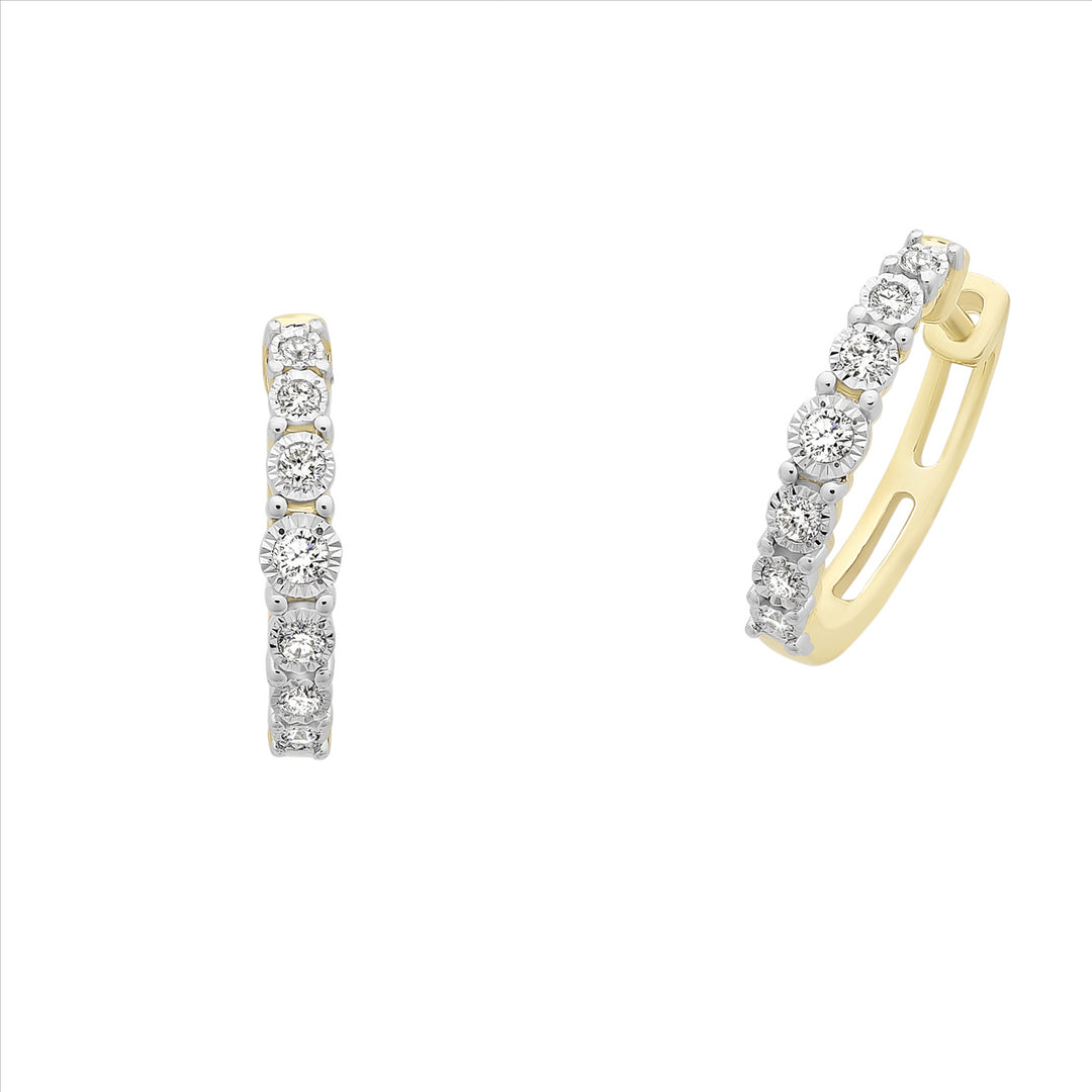 9ct Yellow Gold Diamond Huggie Earrings