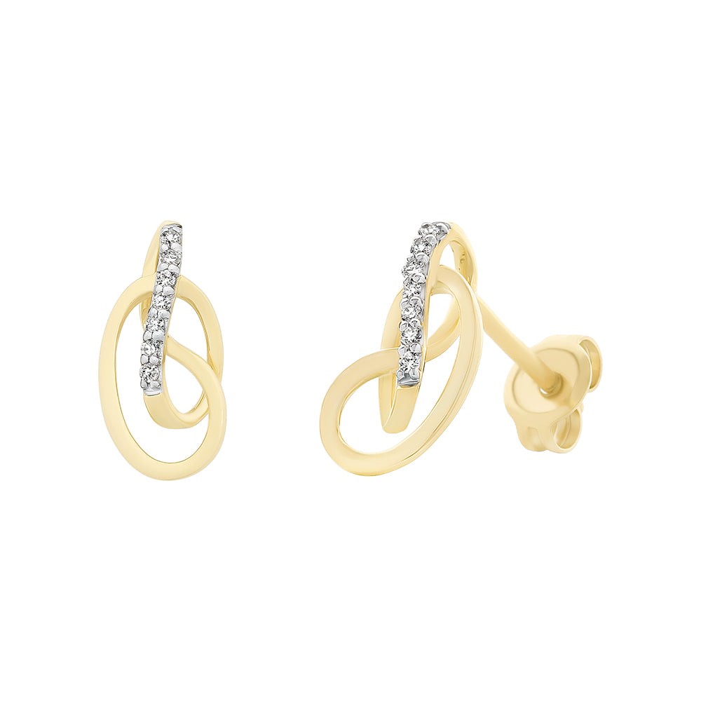 9ct Yellow Gold Diamond Twist Stud Earrings