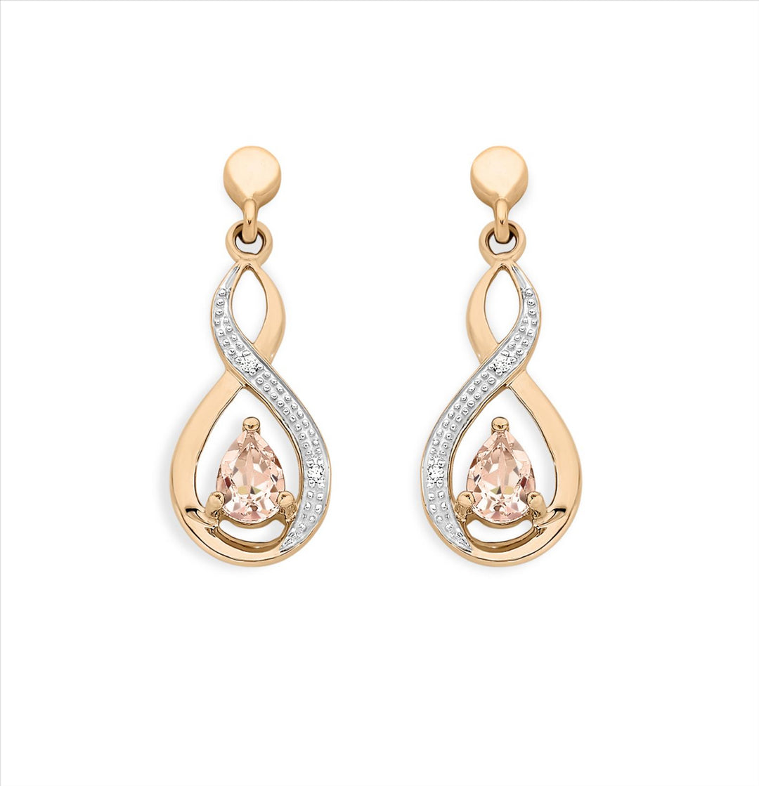 9ct Rose Gold Morganite & Diamond Twist Stud Earrings