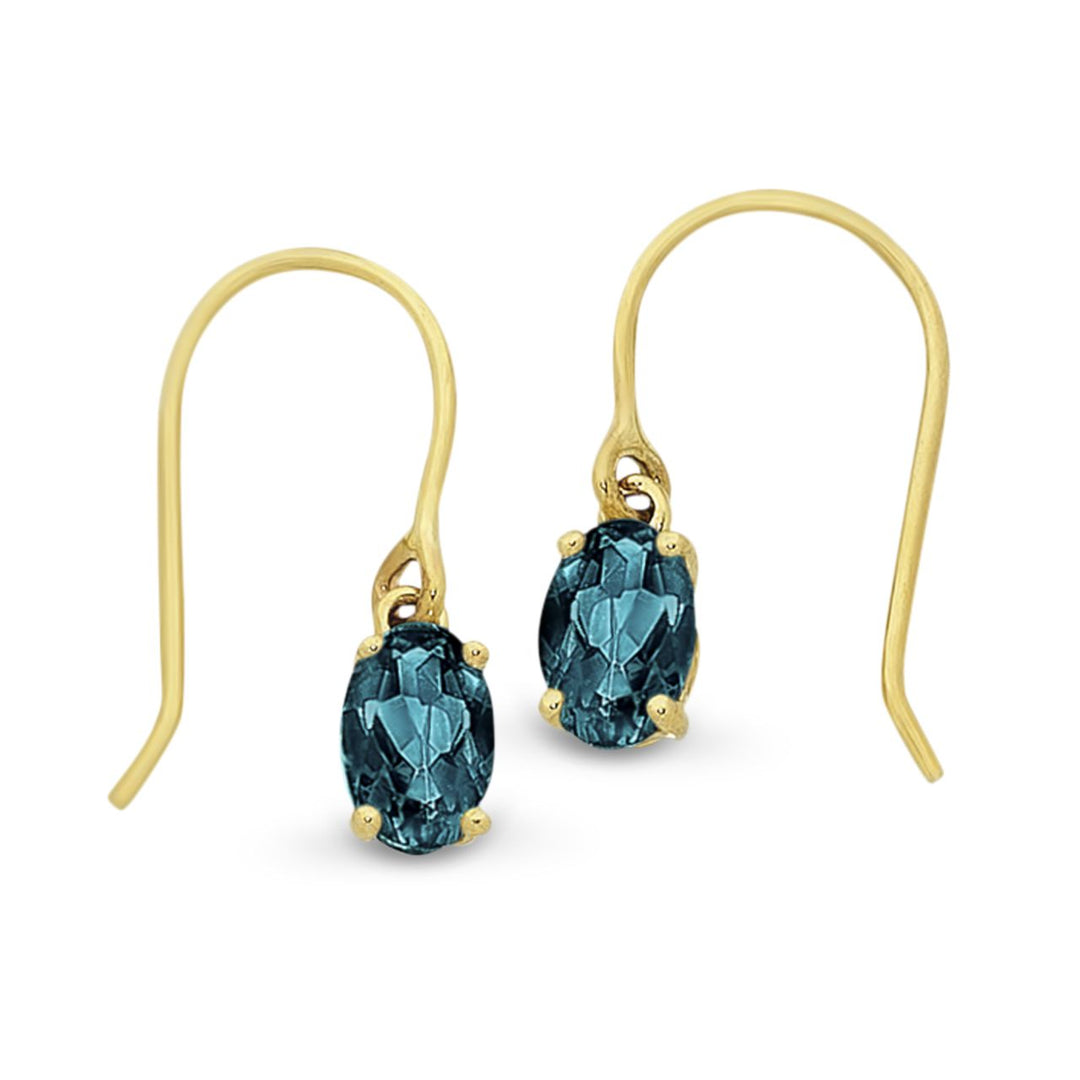 9ct Yellow Gold London Blue Topaz Shepherd Hook Earrings