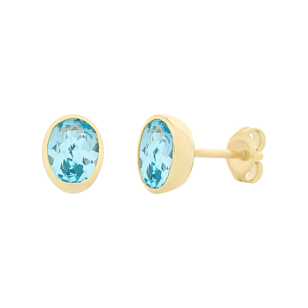 9ct Yellow Gold Blue Topaz Stud Earrings