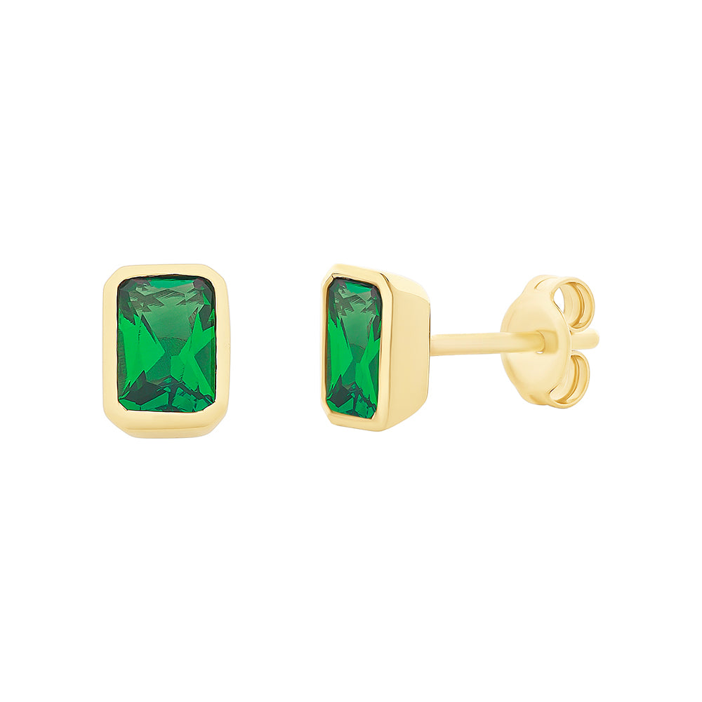 9ct Yellow Gold Created Emerald Stud Earrings