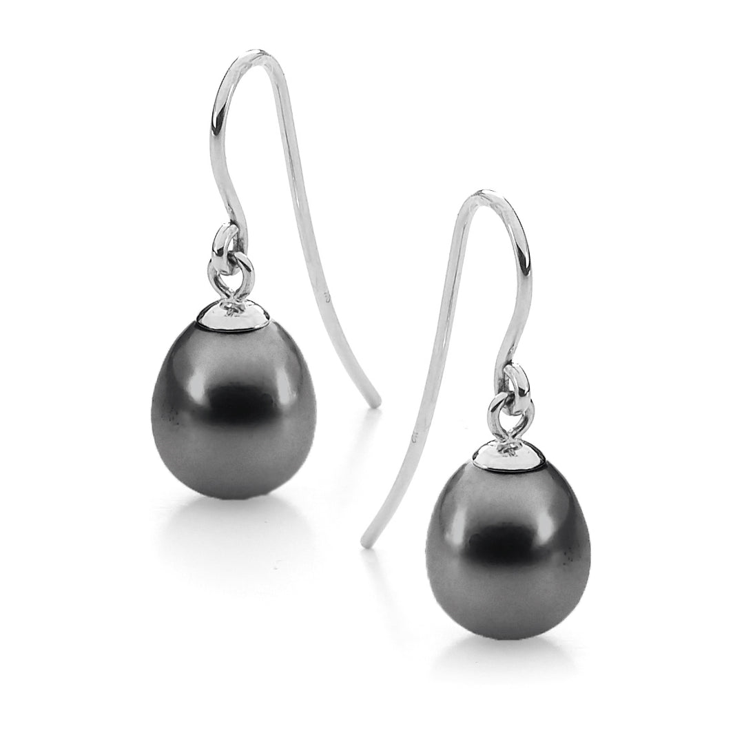 Sterling Silver Black Dyed Pearl Shephard Hook Earrings