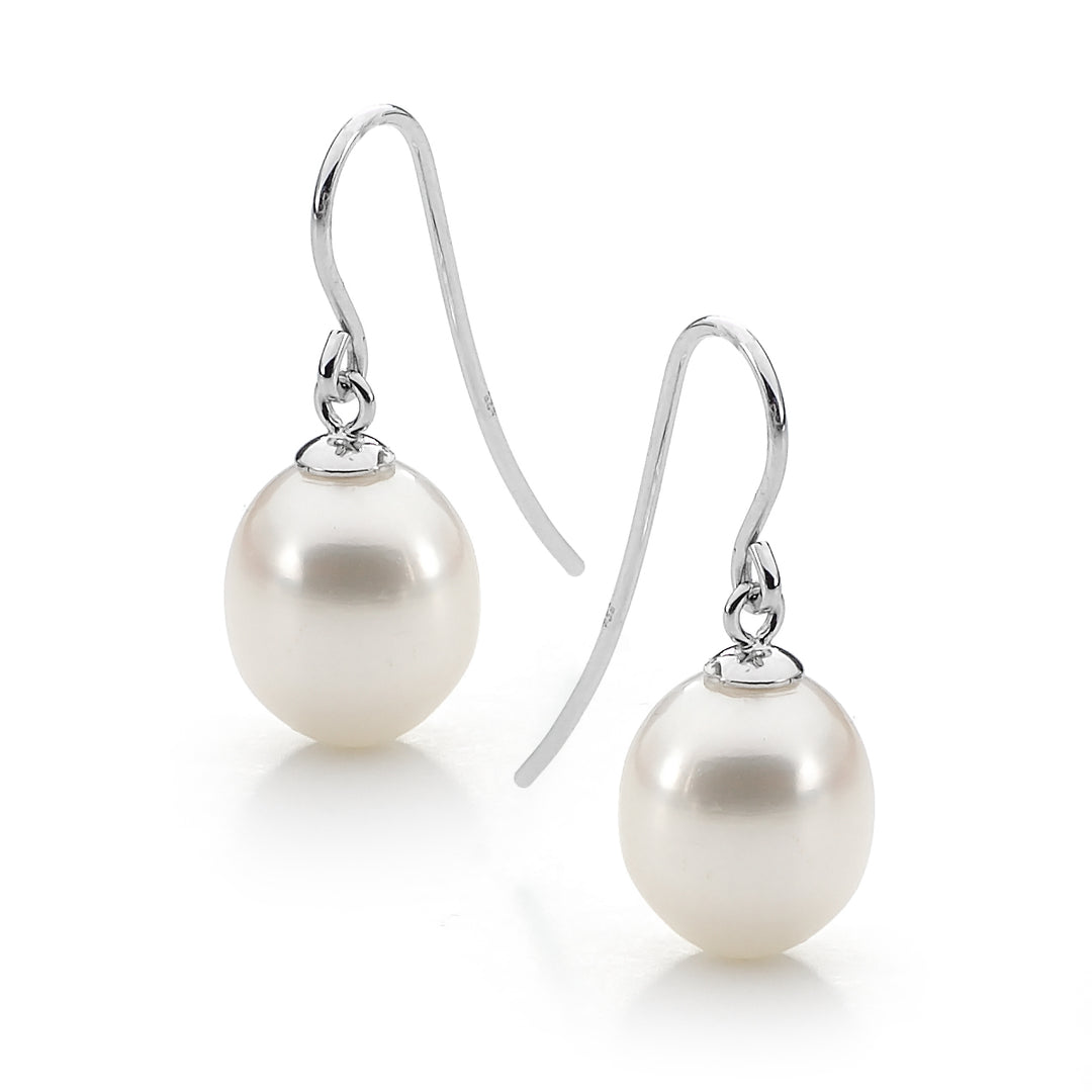Sterling Silver White Freshwater Pearl Shephard Hook Earrings