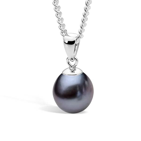 Sterling Silver Black Dyed Pearl Drop Pendant