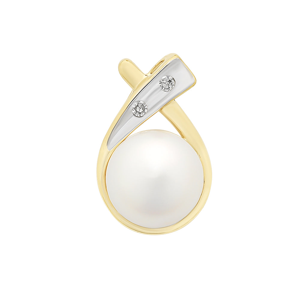 9ct Yellow Pearl & Diamond Crossover Pendant