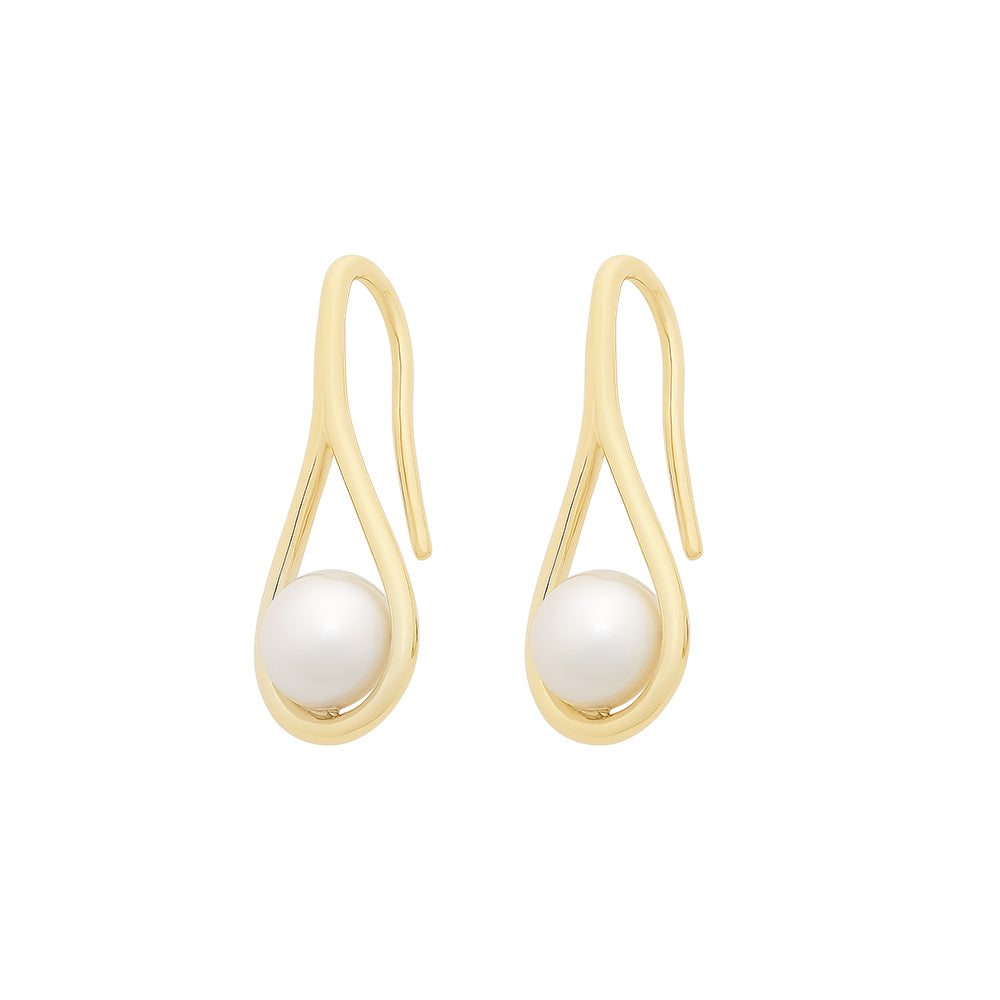 9ct Yellow Gold Pearl Drop Shepherd Hook Earrings