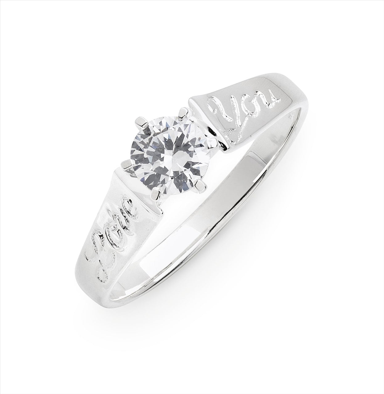 Sterling Silver Cubic Zirconia with Engraved 'Love You' Ring