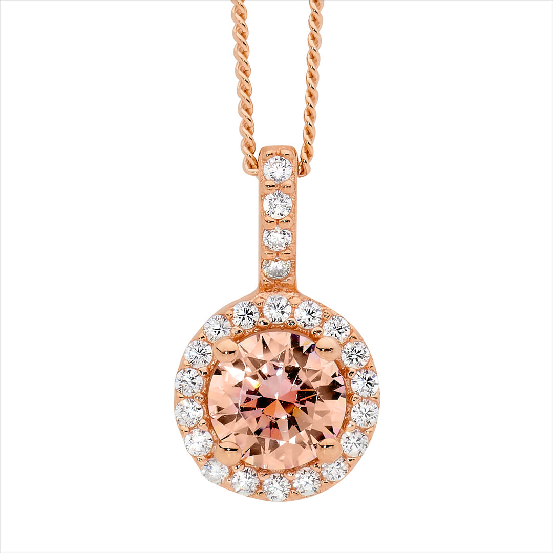 Ellani Sterling Silver Rose Gold Plated Pink & White Cubic Zirconia Necklace