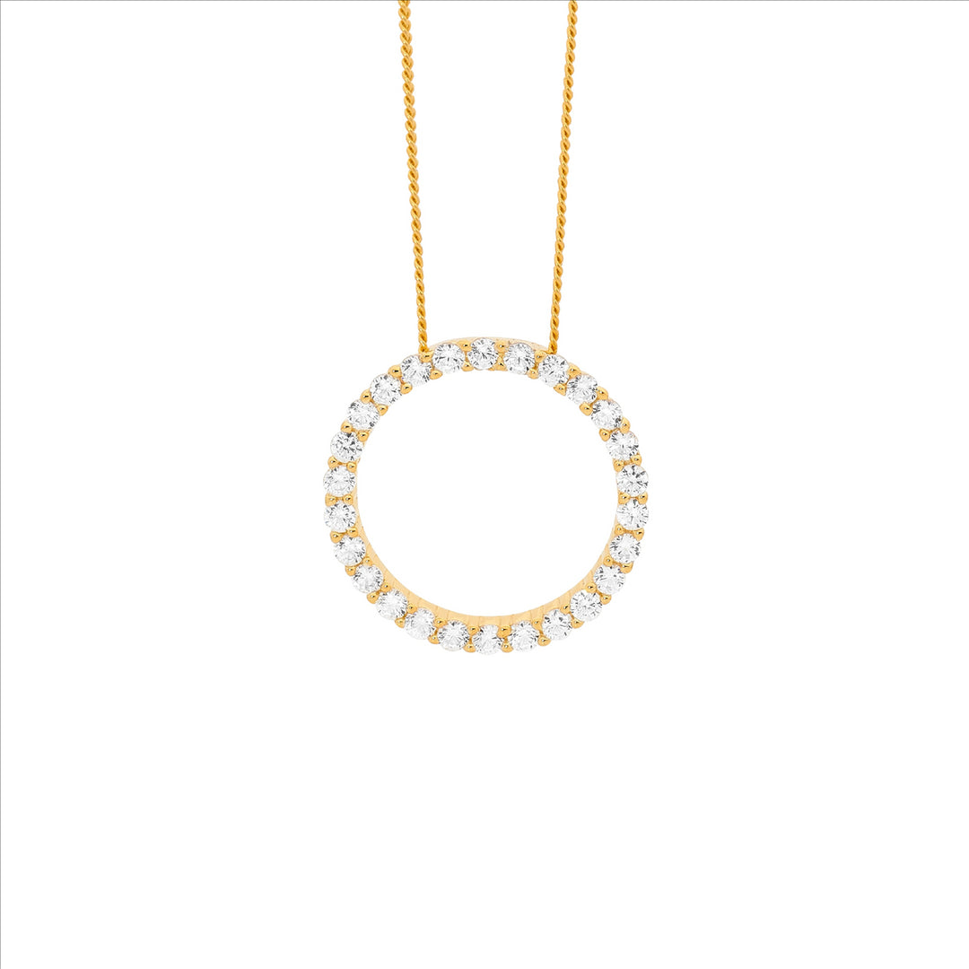 Sterling Silver Yellow Gold Plated Cubic Zirconia Circle Necklace