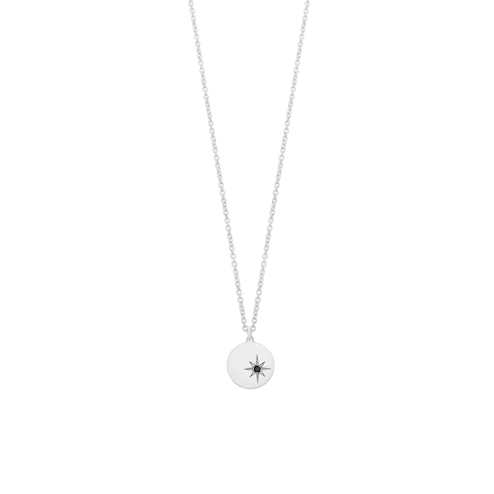 Sterling Silver Black Diamond Circle Disc Necklace