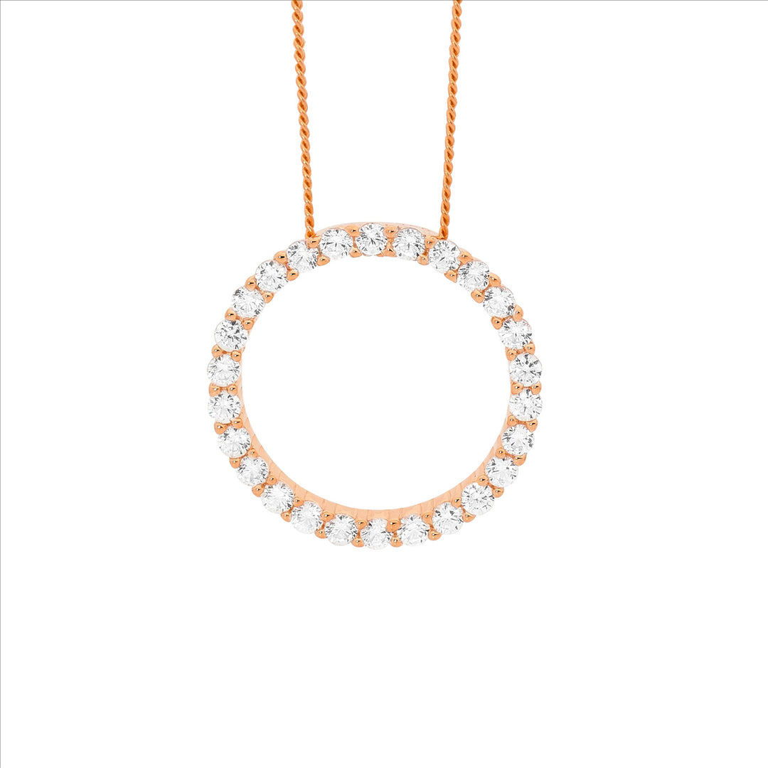 Sterling Silver Rose Gold Plated Cubic Zirconia Circle Shaped Necklace