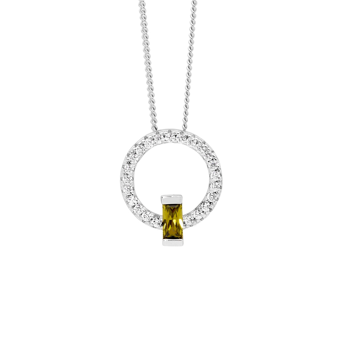 Sterling Silver Cubic Zirconia Circle Necklace