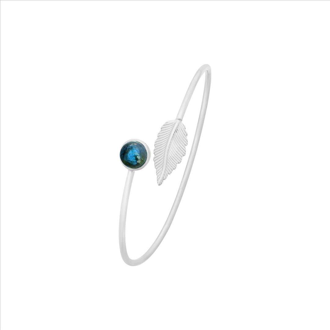 Sterling Silver Labradorite & Leaf Bangle