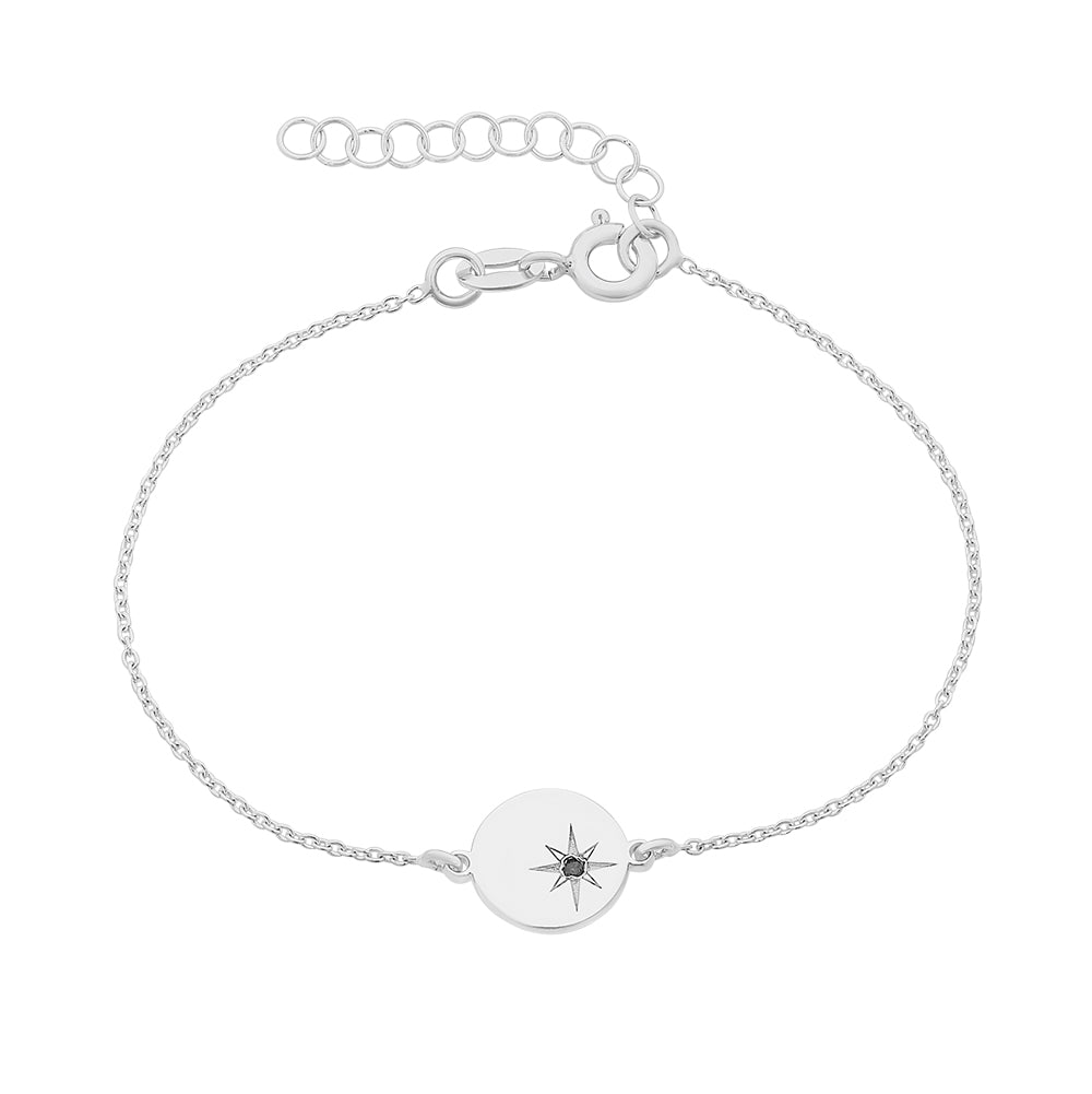 Sterling Silver Black Diamond Circle Disc Bracelet