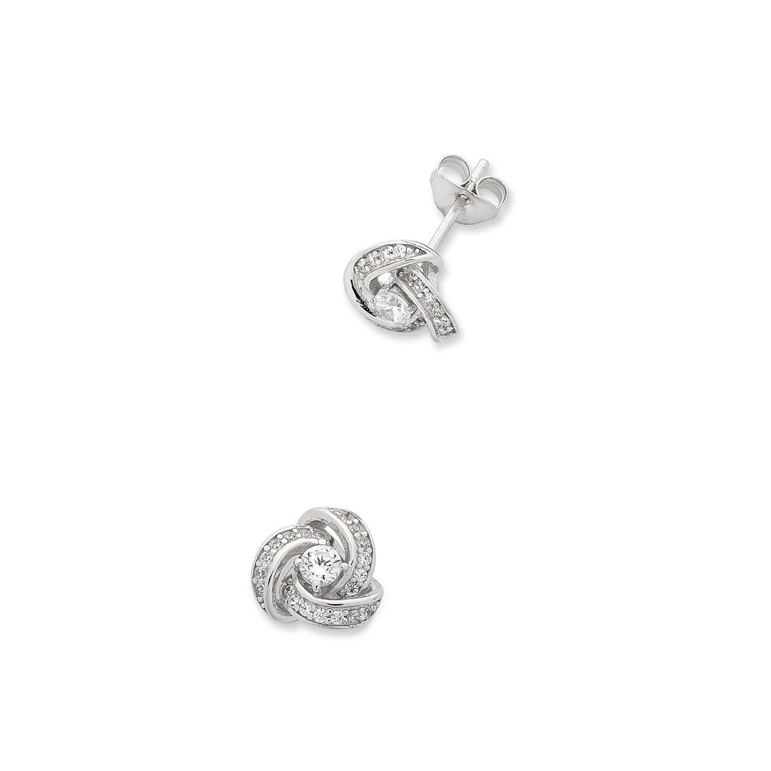 Sterling Silver Cubic Zirconia Knot Stud Earrings