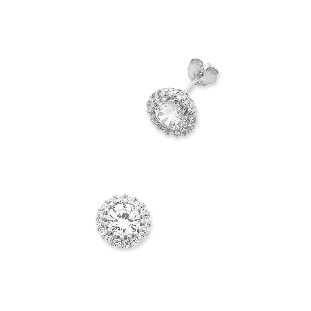 Sterling Silver Cubic Zirconia Halo Stud Earrings