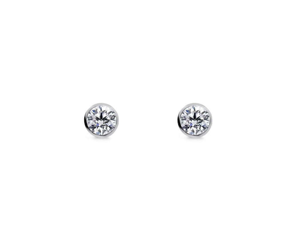 Sterling silver 5mm white cubic zirconia bezel studs