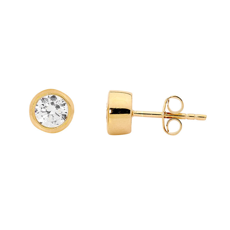 Ellani Sterling Silver Yellow Gold Plated White Cubic Zirconia Stud Earrings