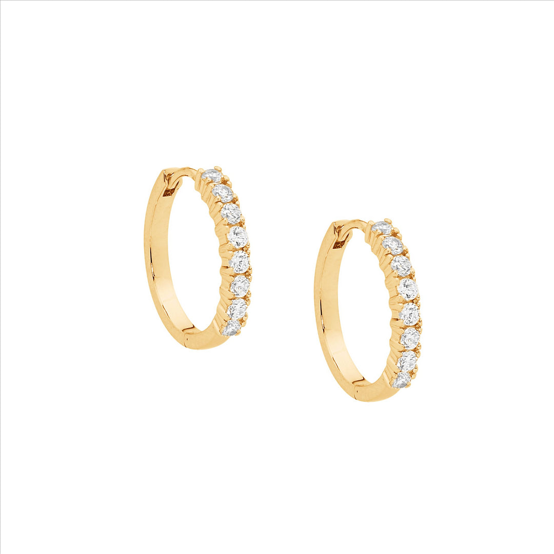 Sterling Silver Yellow Gold Plated Cubic Zirconia Huggie Earrings