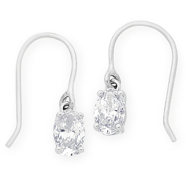 Sterling Silver Cubic Zirconia Shepherd Hook Earrings