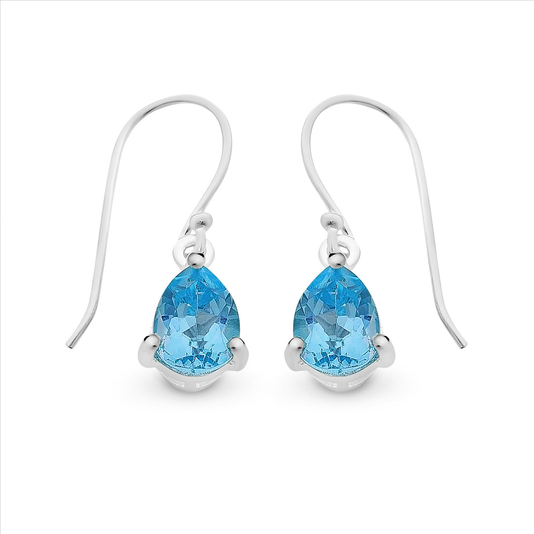 Sterling Silver Blue Topaz Shepherd Hook Earrings
