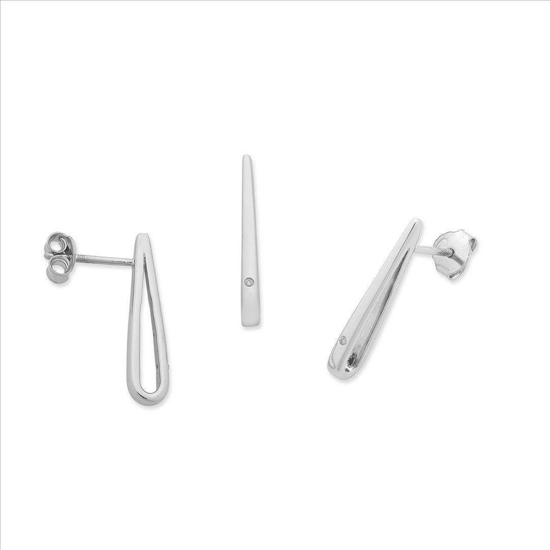 Sterling Silver Diamond Drop Stud Earrings