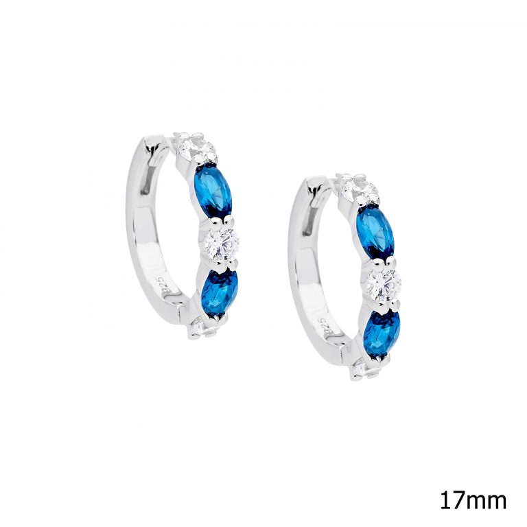 Ellani Sterling Silver Blue & White Cubic Zirconia Huggie Earrings