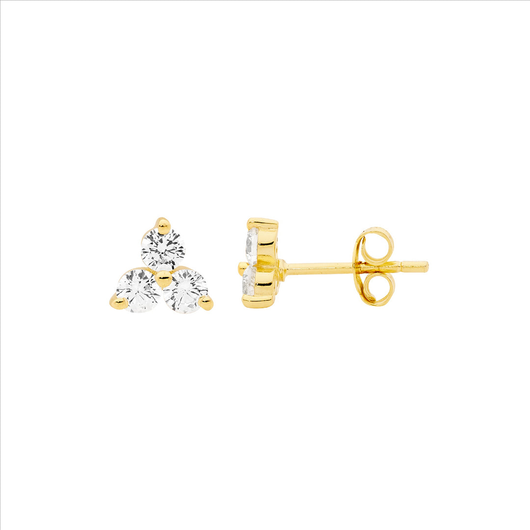 Sterling Silver Yellow Gold Plated Cubic Zirconia Stud Earrings