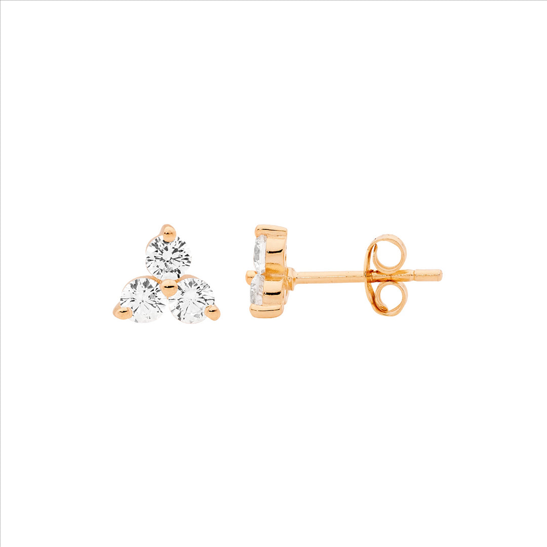 Sterling Silver Rose Gold Plated Cubic Zirconia Stud Earrings